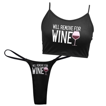 Remove for Wine Black Top & Thong Set