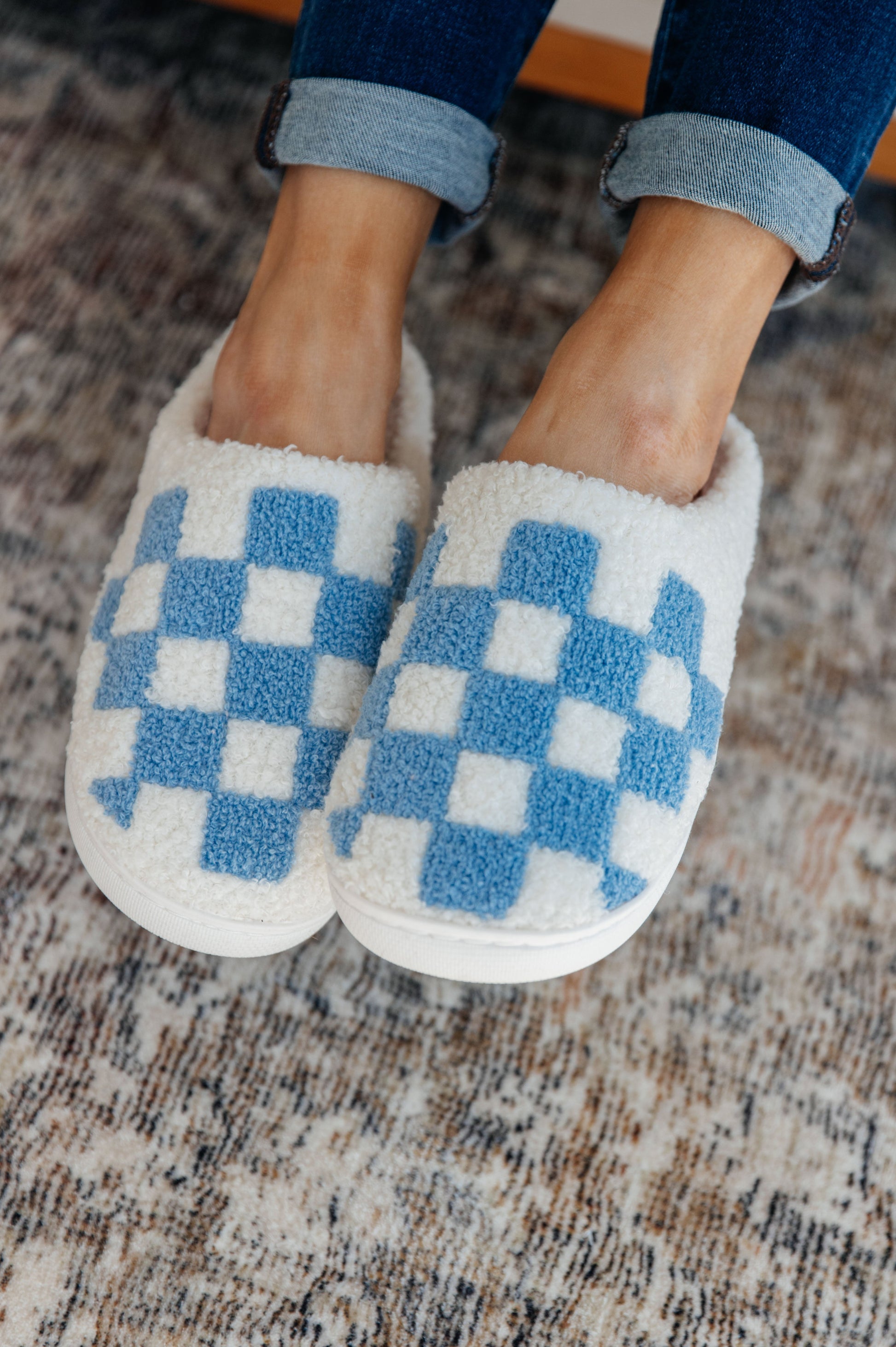 Checked Out Slippers in Blue - Sleep