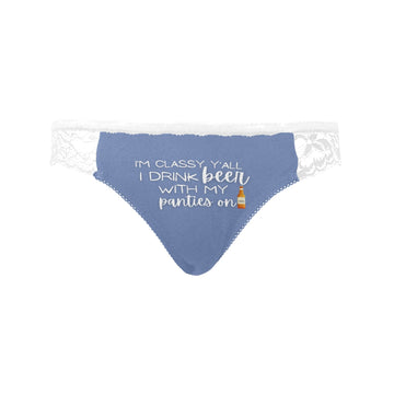 Drink Beer with Panties On - CornflowerBlue White Lace / XS