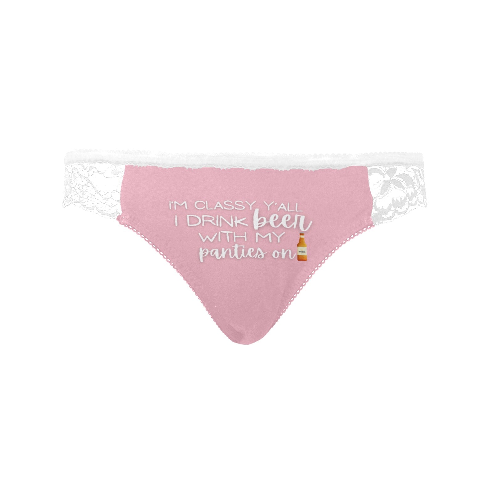 Drink Beer with Panties On - Pink White Lace / XS