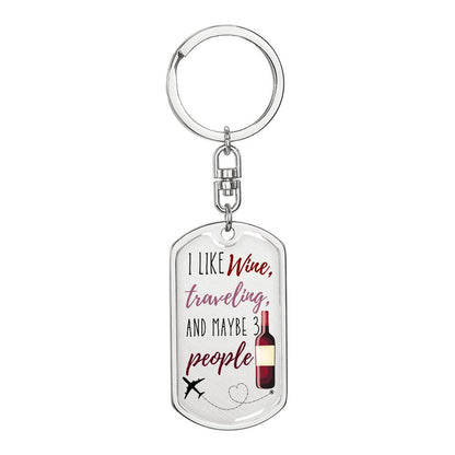 I Like Wine Keychain - Dog Tag with Swivel (Steel)